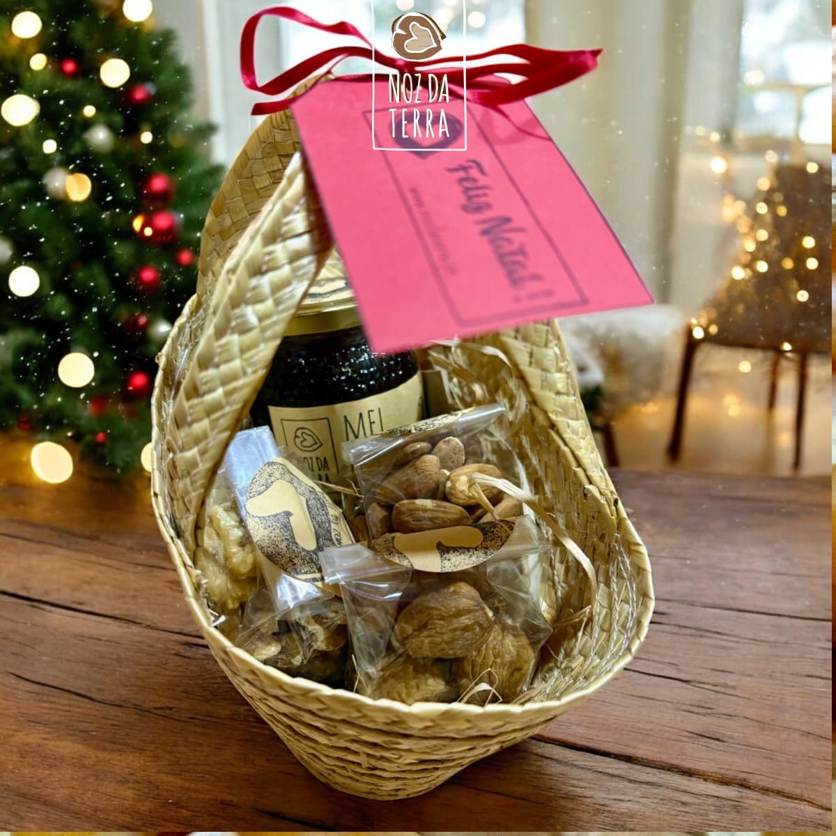 Cesto Cabaz de Natal de Frutos secos e Mel