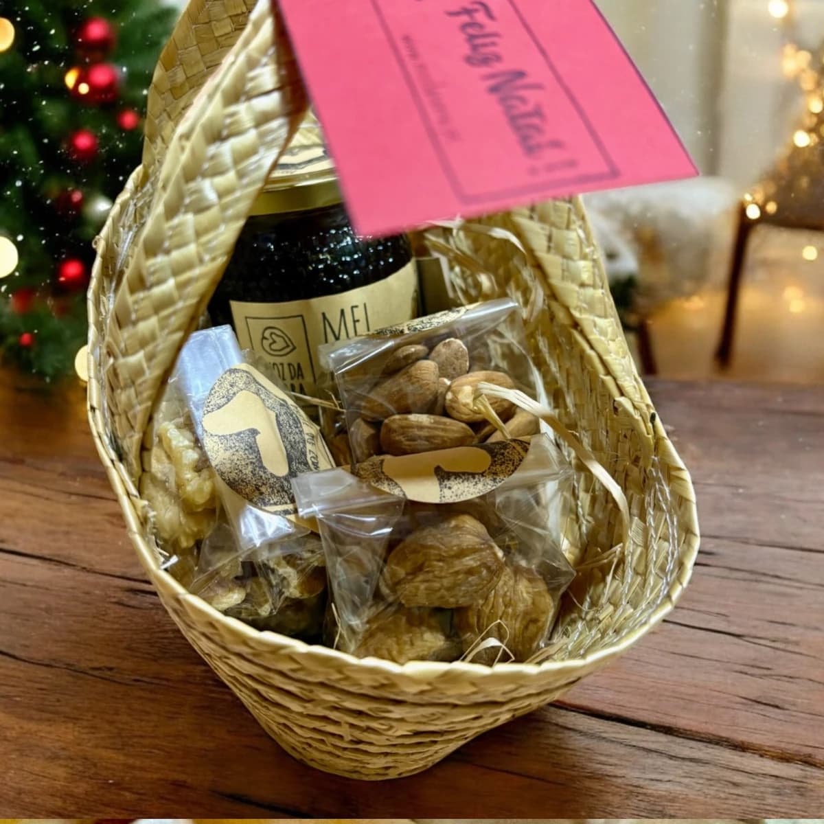 Cesto Cabaz de Natal de Frutos secos e Mel