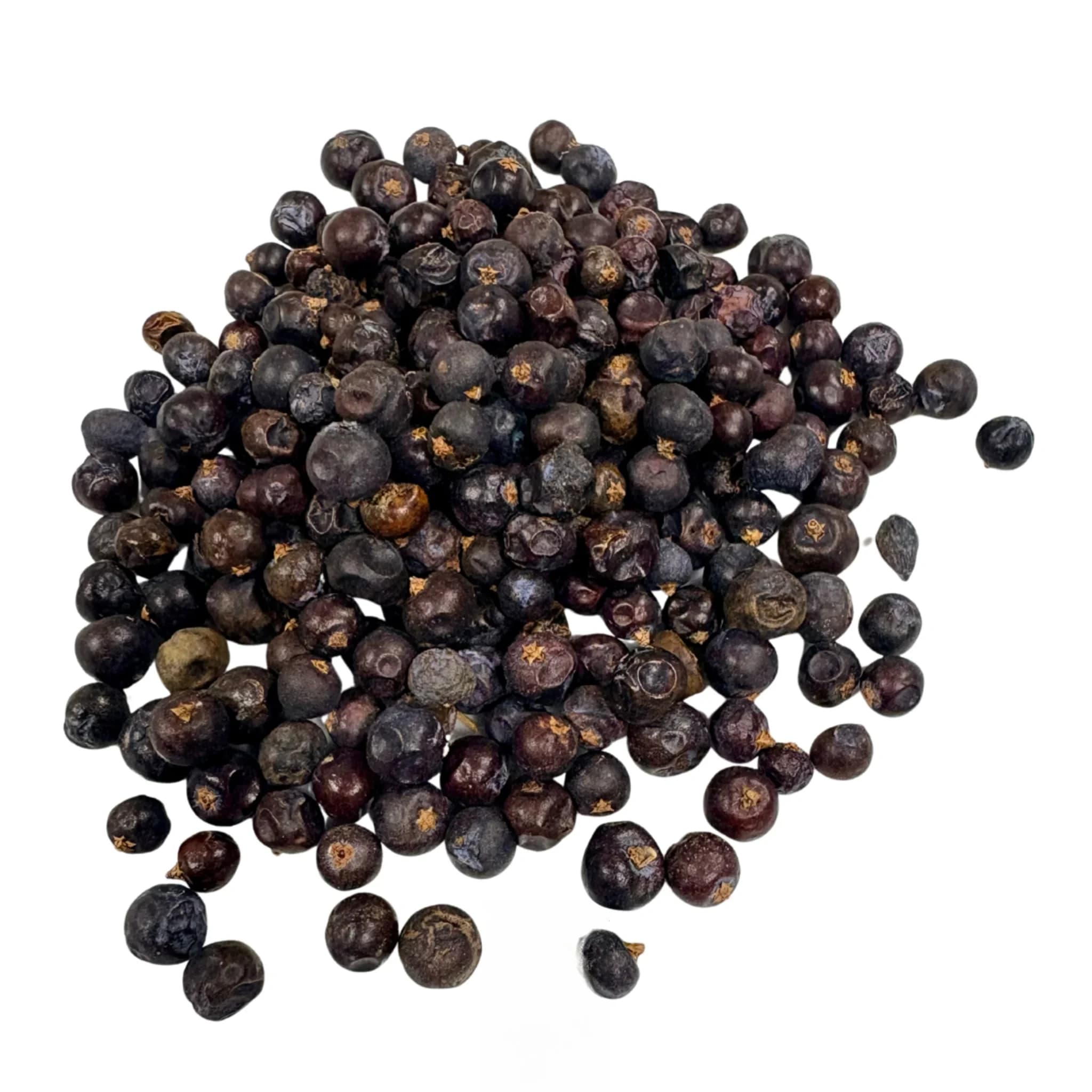 Textura de bagas de zimbro secas, especiaria aromática muito usada na culinária europeia e na produção de gin.