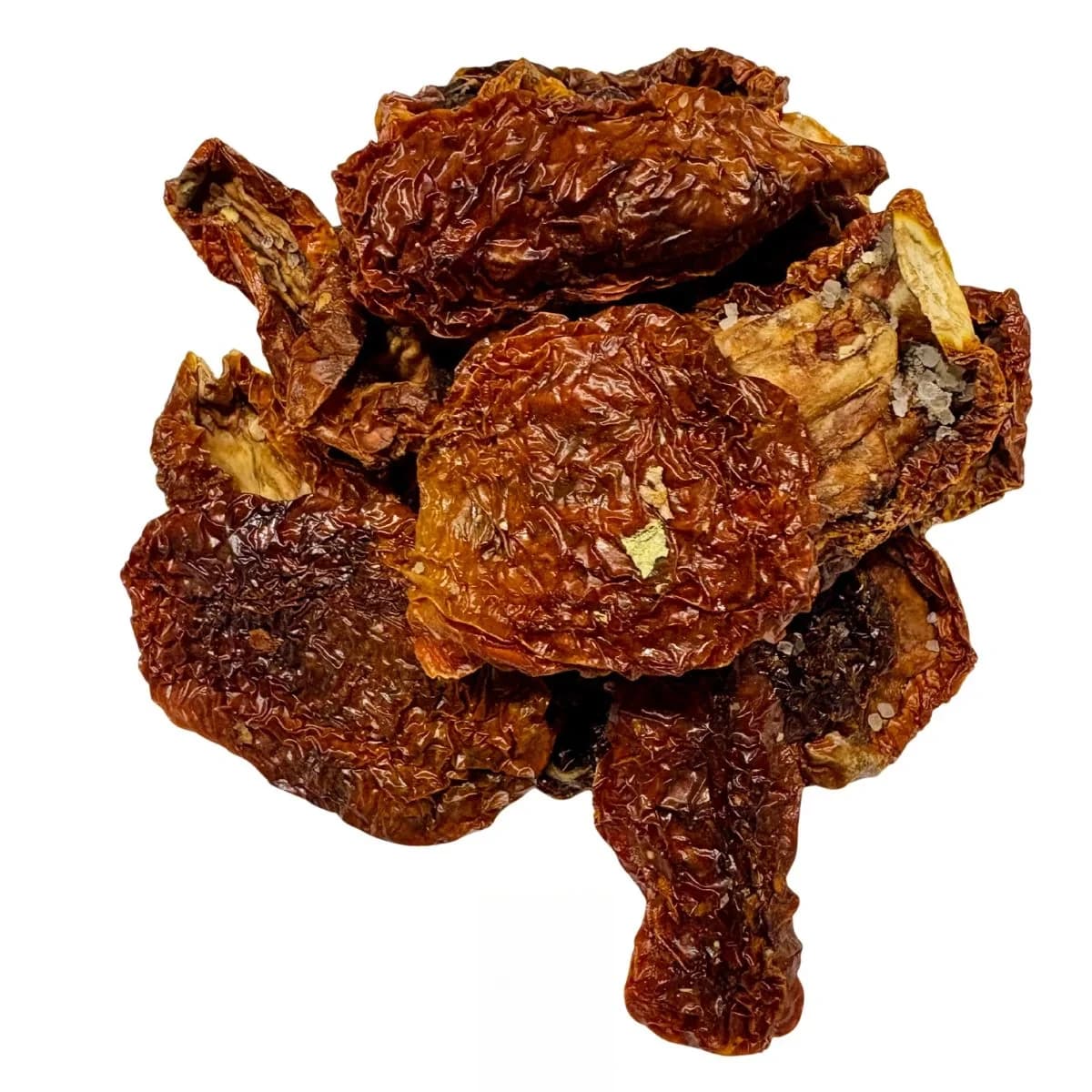 Tomate desidratado artesanal com sal da Noz da Terra, rico em sabor e ideal para receitas tradicionais e cozinha mediterrânica.